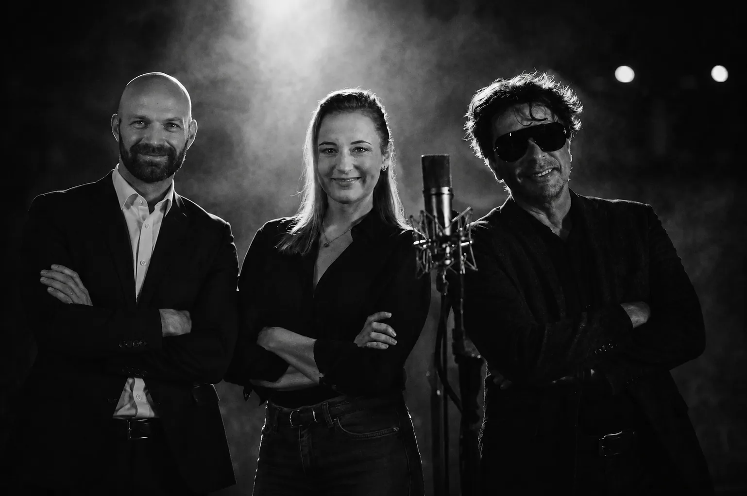 Proud of UAE — the team behind the documentary series, lit on a studio set.